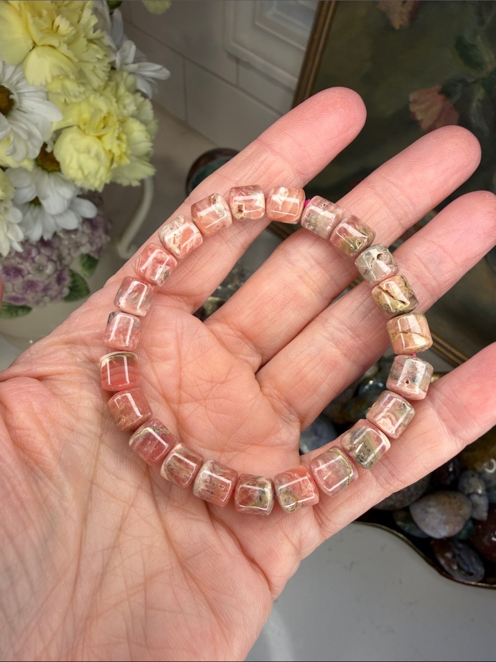 Rhodochrosite Barrel Bracelet: B1293
